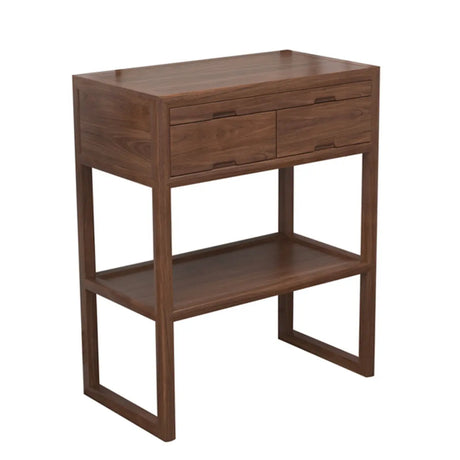 Walnut Wood Storage Console Table with Drawers and Shelves Image - 2