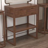 Walnut Wood Storage Console Table with Drawers and Shelves Image - 5