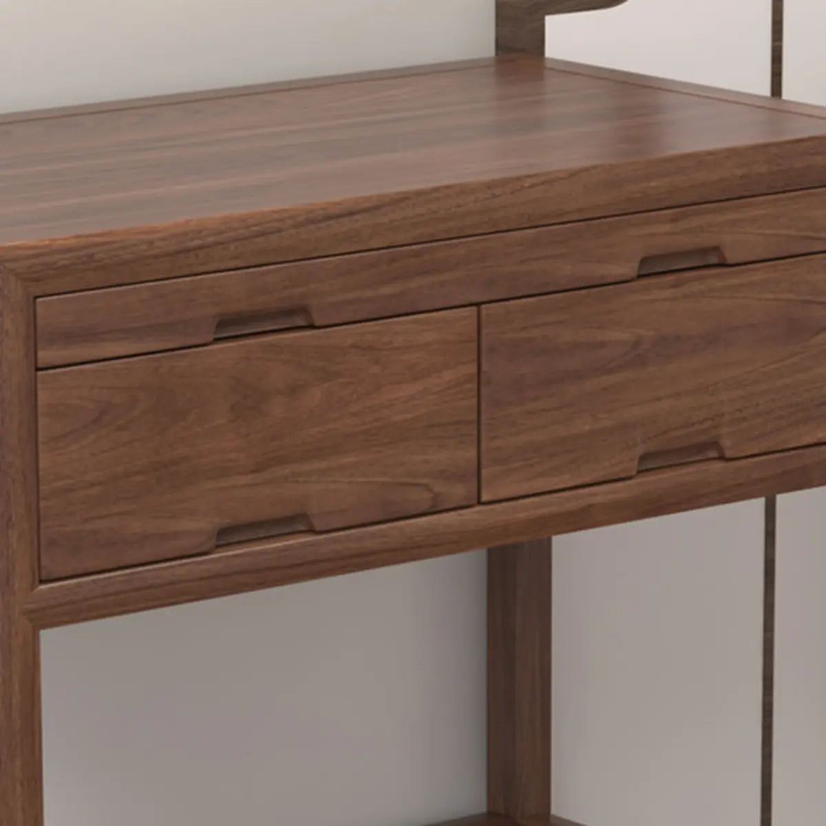 Walnut Wood Storage Console Table with Drawers and Shelves Image - 6