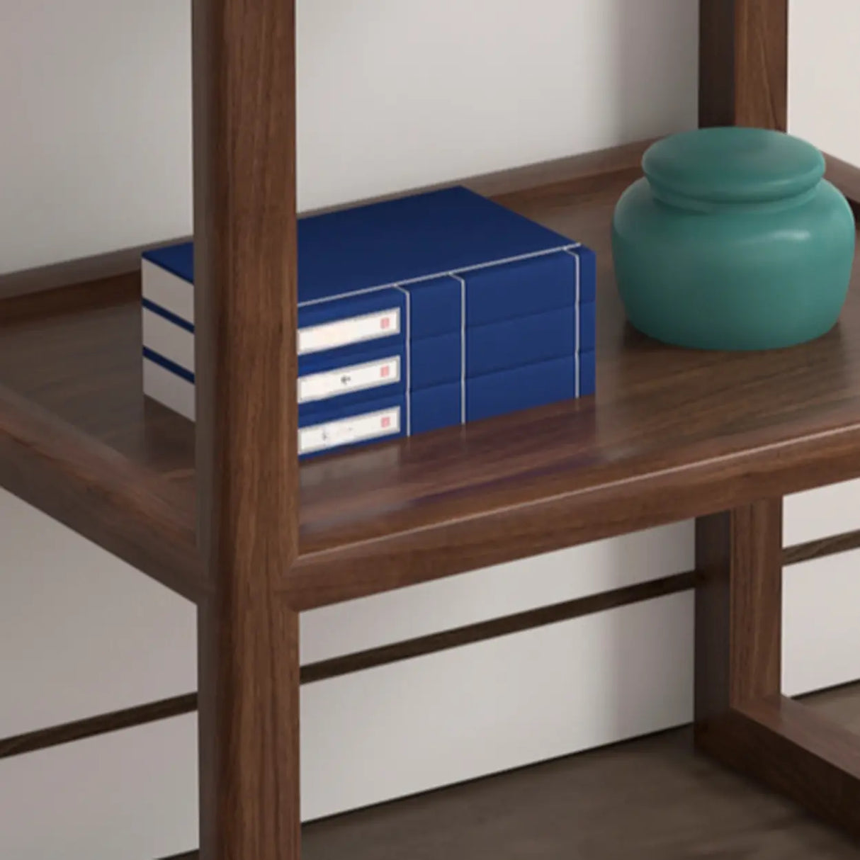 Walnut Wood Storage Console Table with Drawers and Shelves Image - 8