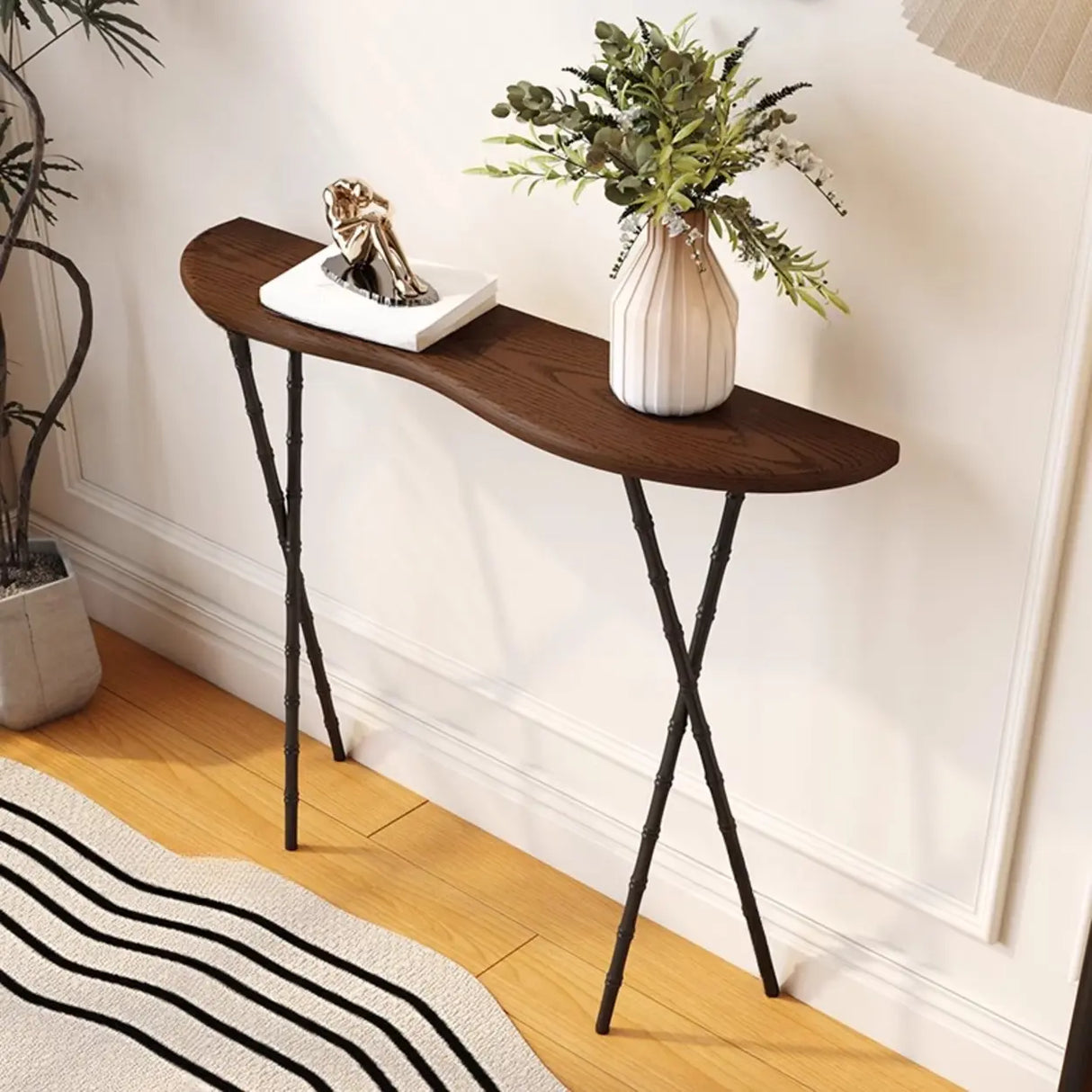 Washable Entry Freeform Black Wood Design Console Table Image - 5