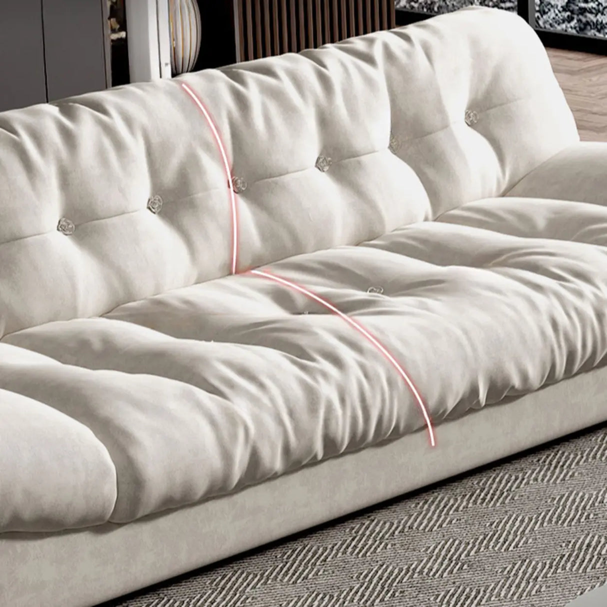 Water Resistant Cream Straight Velvet Pillow Back Sofa Image - 13