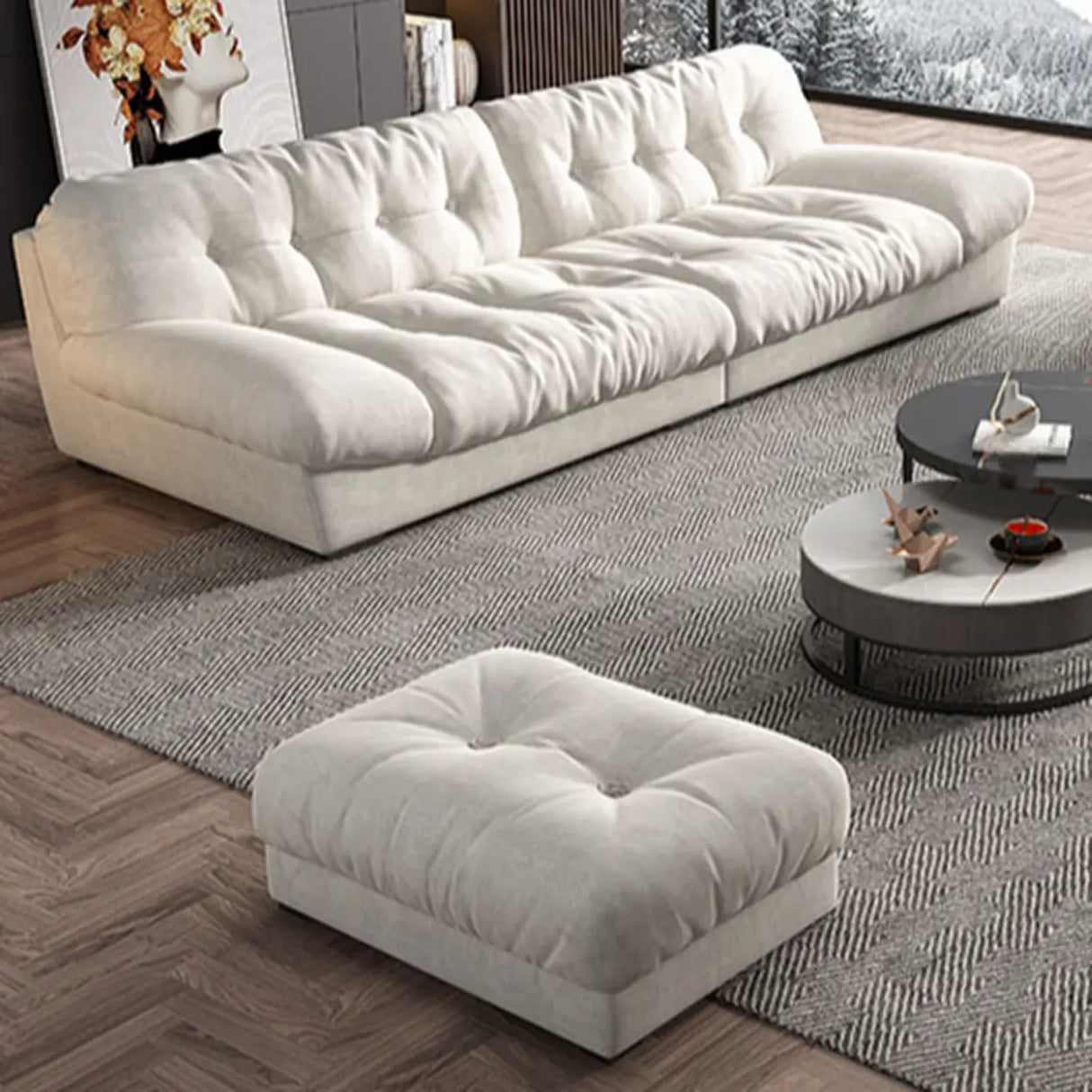 Water Resistant Cream Straight Velvet Pillow Back Sofa Image - 4