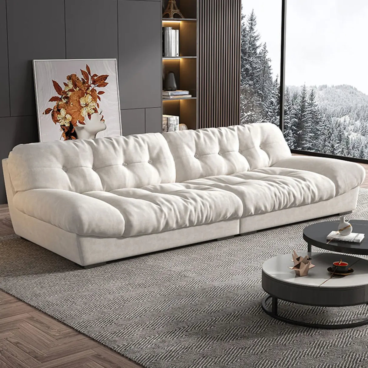 Water Resistant Cream Straight Velvet Pillow Back Sofa Image - 6