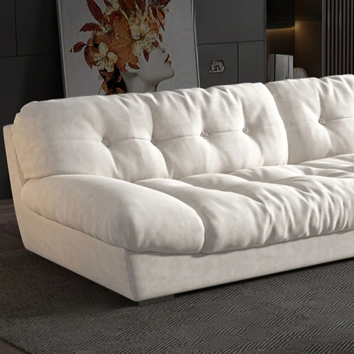 Water Resistant Cream Straight Velvet Pillow Back Sofa Image - 8