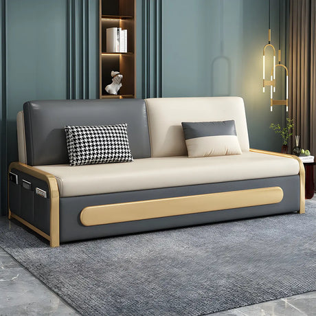 Water Resistant Faux Leather Cushion Back Sofa Bed Image - 1