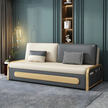 Water Resistant Faux Leather Cushion Back Sofa Bed Image - 2