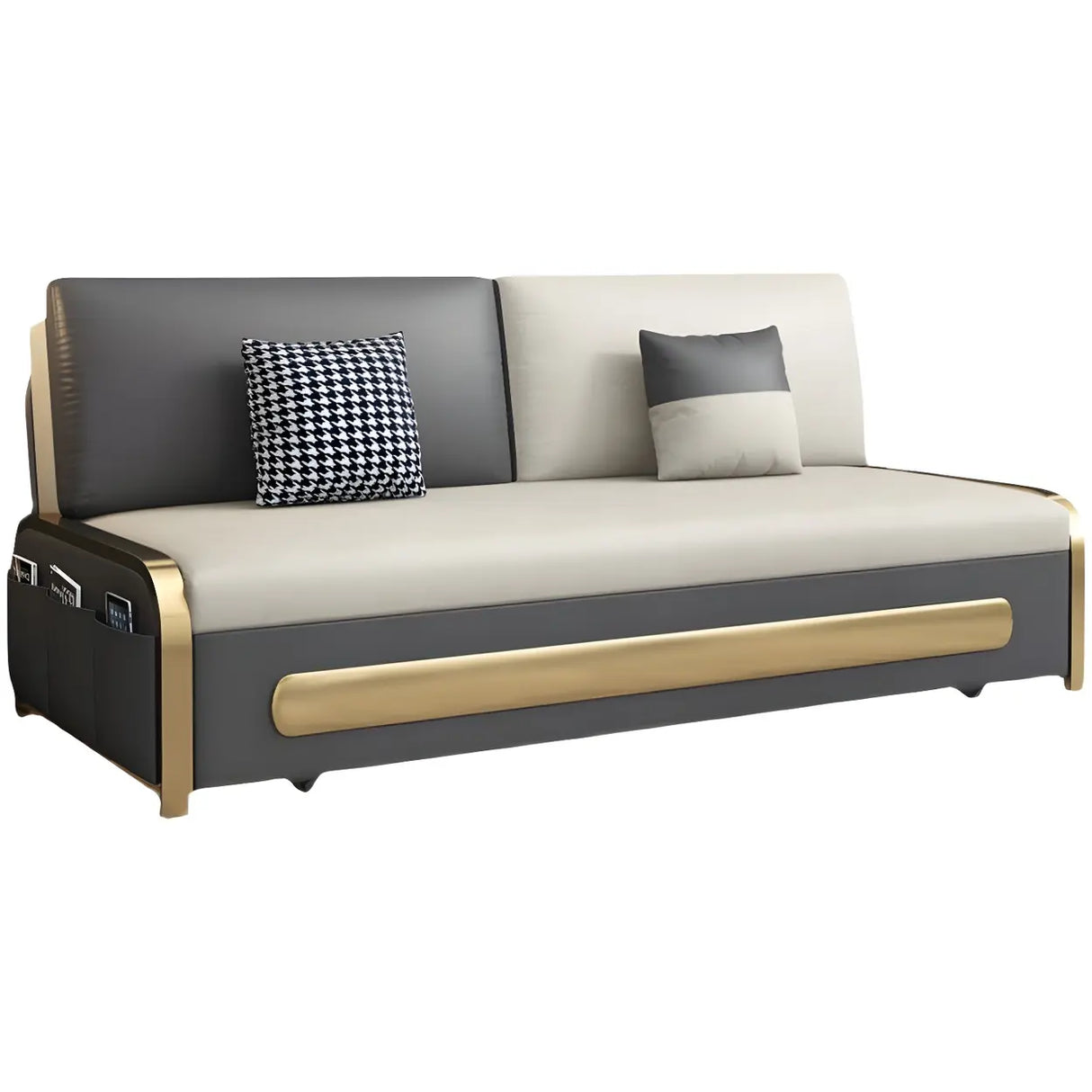 Water Resistant Faux Leather Cushion Back Sofa Bed Image - 5