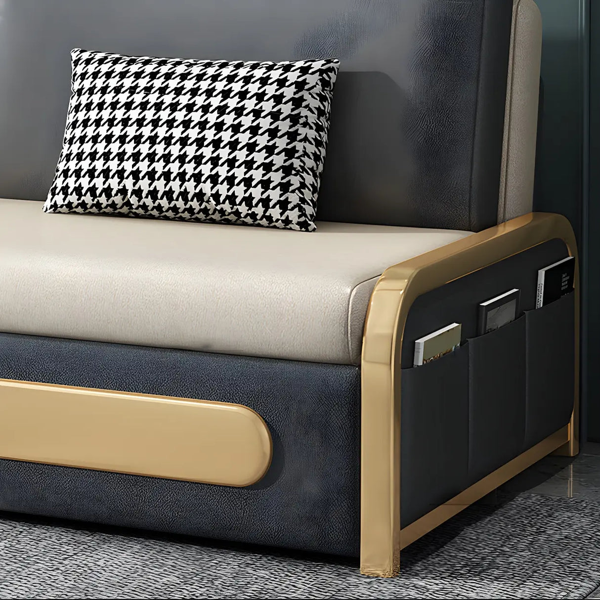 Water Resistant Faux Leather Cushion Back Sofa Bed Image - 6
