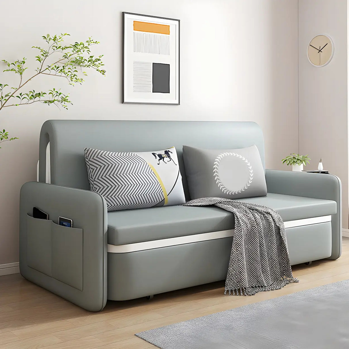 Water Resistant Faux Leather Tight Back Sofa Bed Image - 11