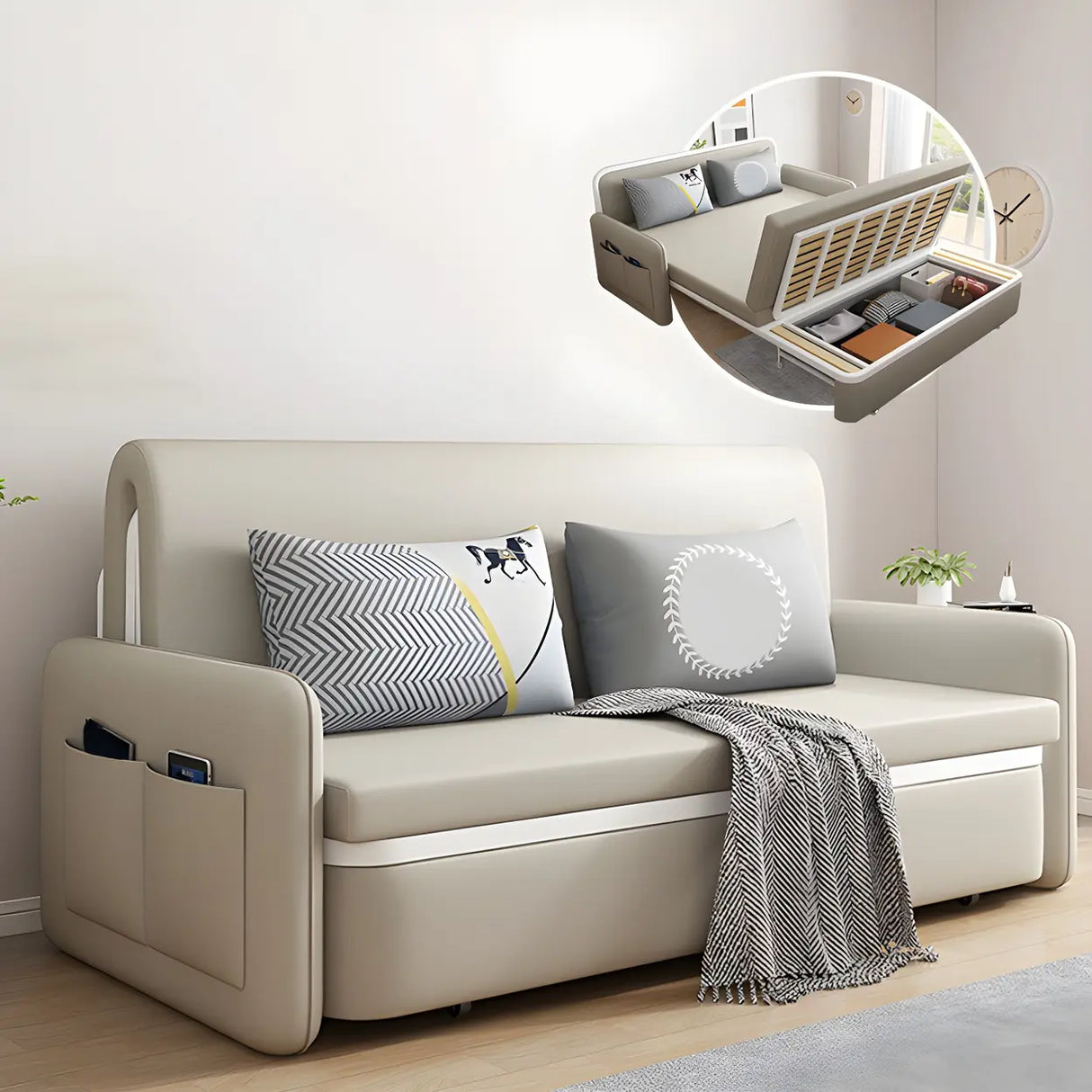 Water Resistant Faux Leather Tight Back Sofa Bed Image - 12