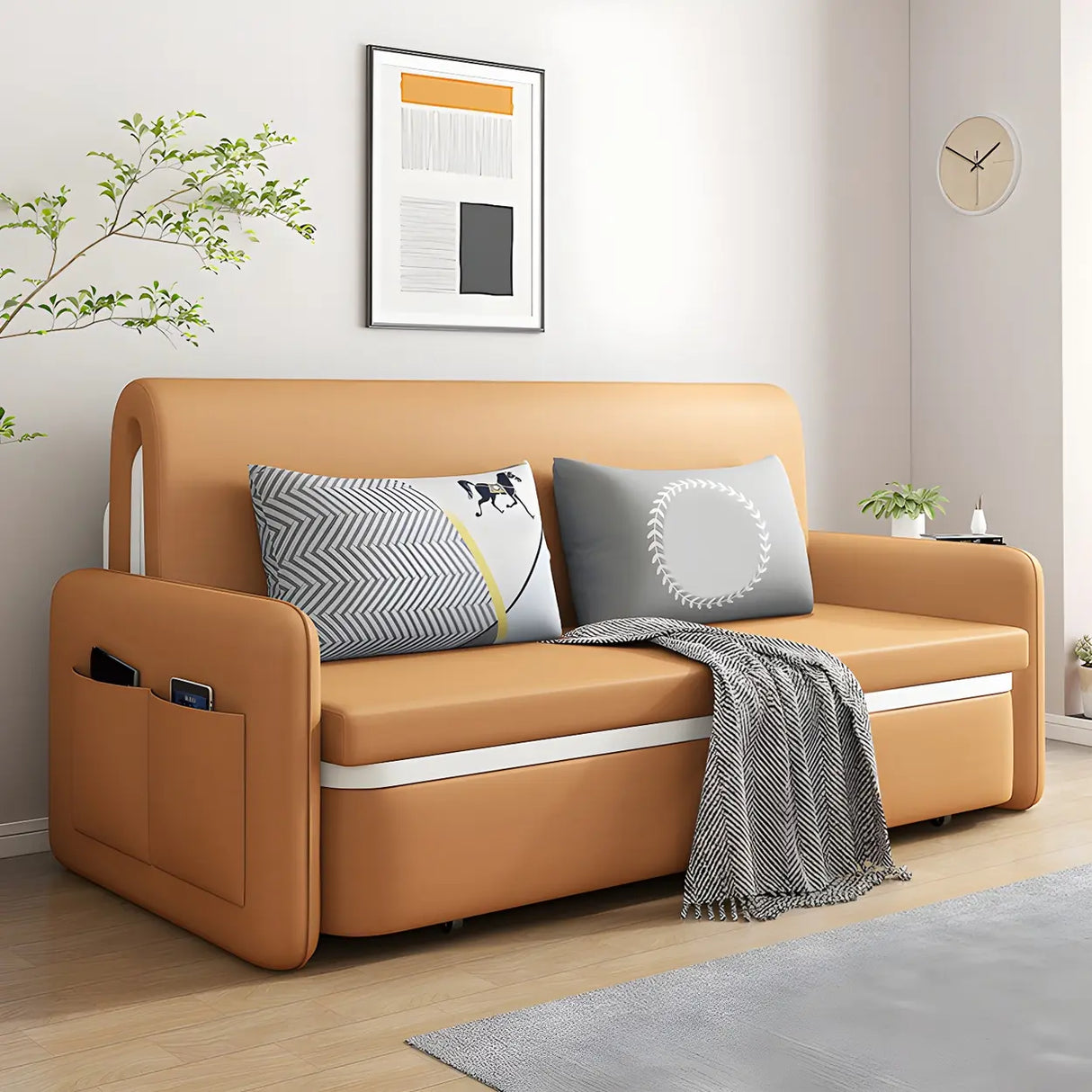 Water Resistant Faux Leather Tight Back Sofa Bed Image - 4