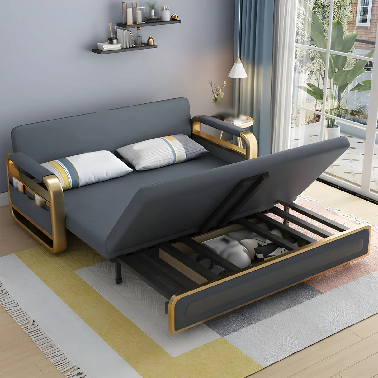 Water Resistant Faux Leather Tight Back Storage Sofa Bed Image - 5