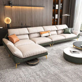 Water Resistant L-Shaped Fabric Pillow Back Beige Sofa Image - 1