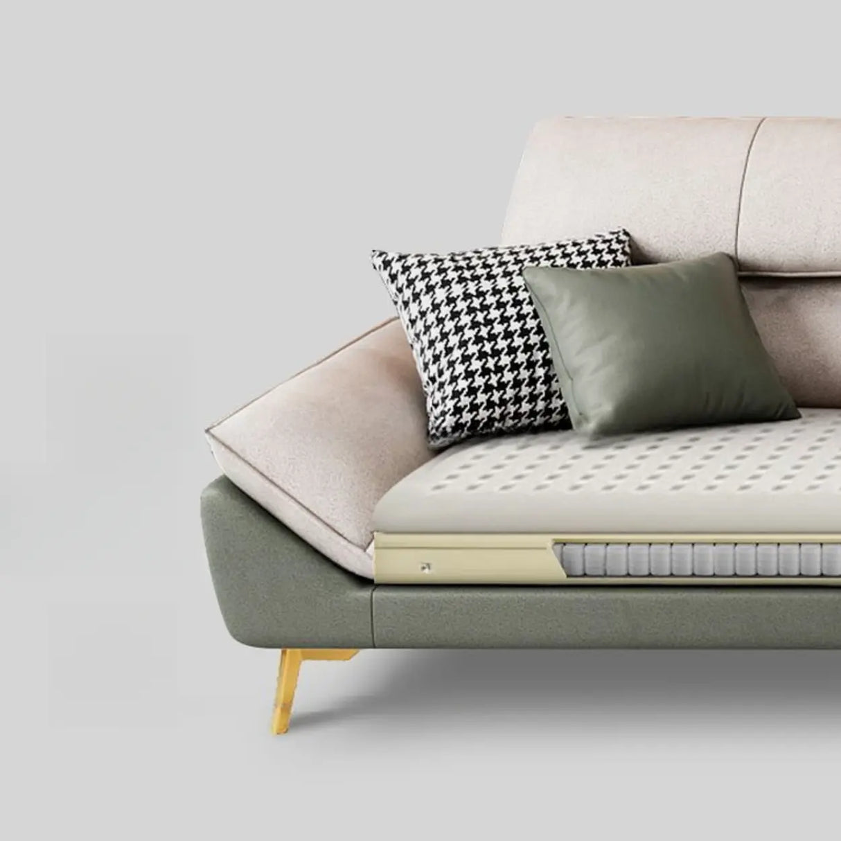 Water Resistant L-Shaped Fabric Pillow Back Beige Sofa Image - 10