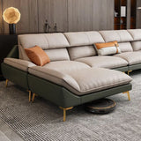 Water Resistant L-Shaped Fabric Pillow Back Beige Sofa Image - 13