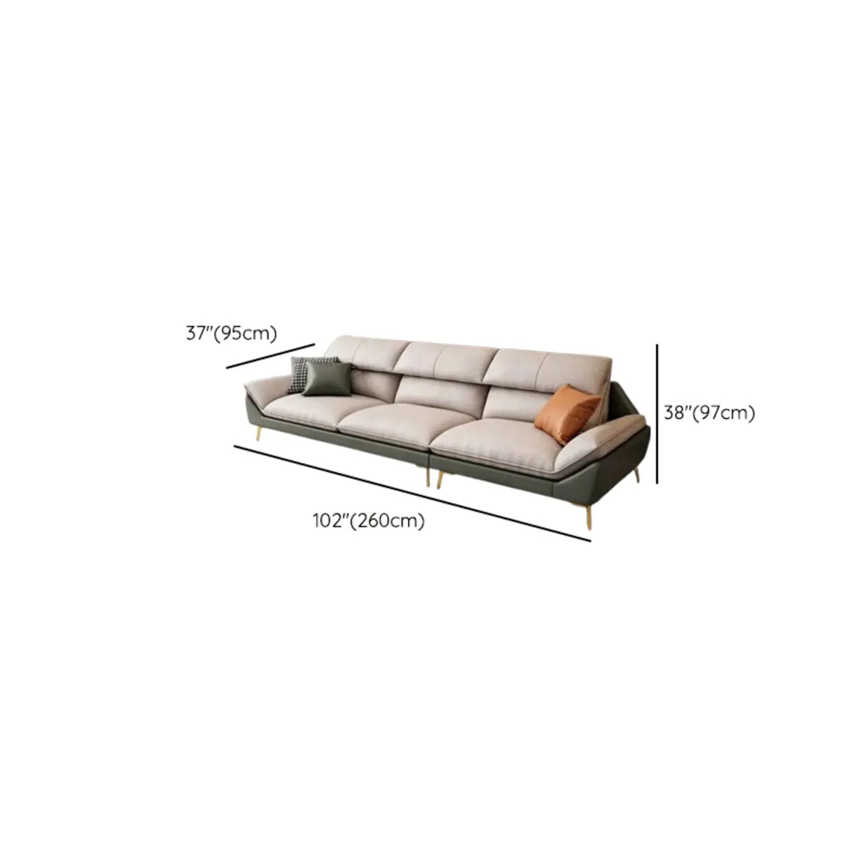 Water Resistant L-Shaped Fabric Pillow Back Beige Sofa 