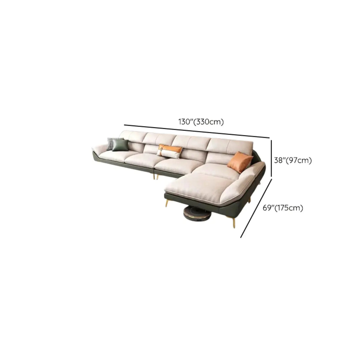 Water Resistant L-Shaped Fabric Pillow Back Beige Sofa Image - 18