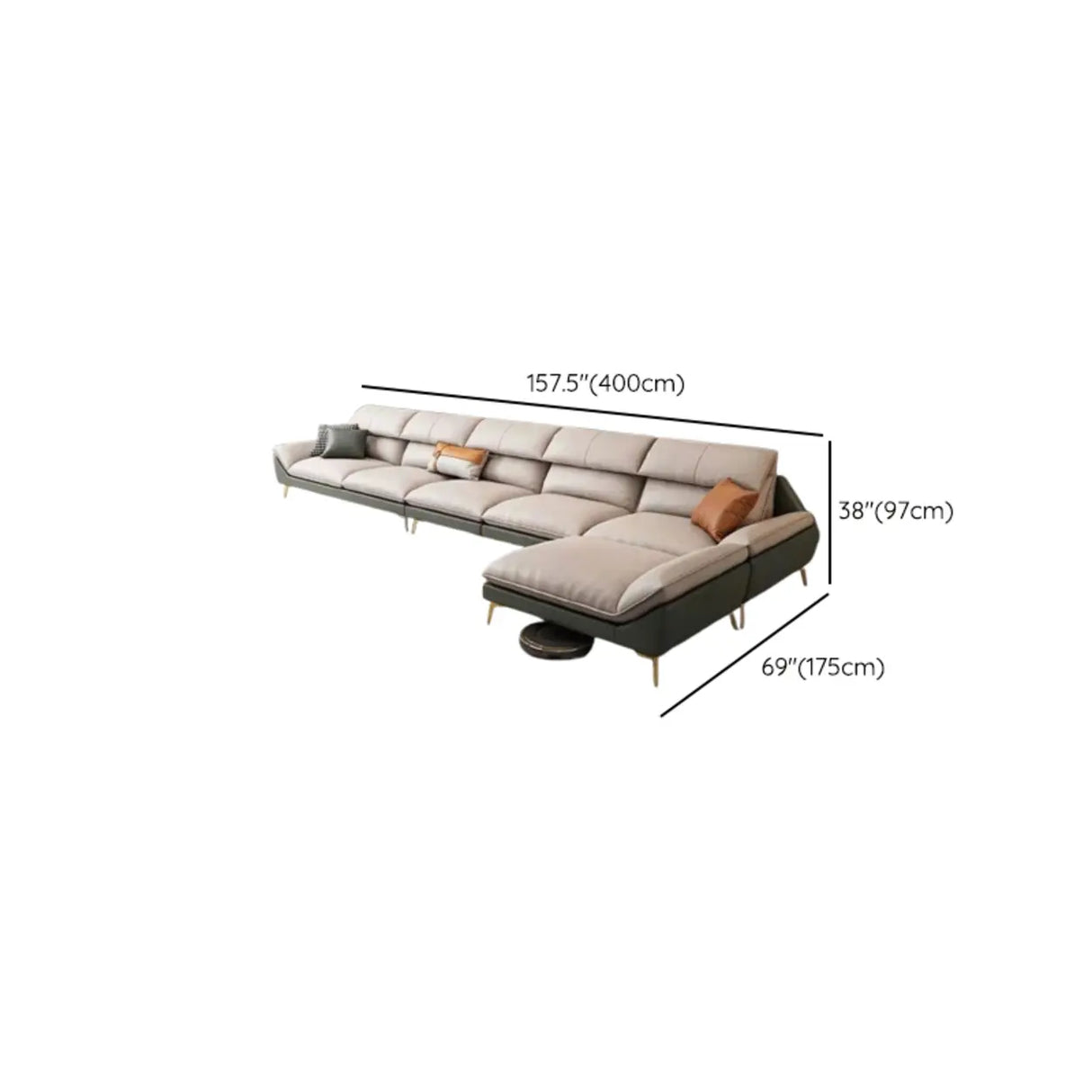 Water Resistant L-Shaped Fabric Pillow Back Beige Sofa Image - 19