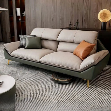 Water Resistant L-Shaped Fabric Pillow Back Beige Sofa Image - 2