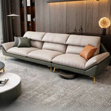 Water Resistant L-Shaped Fabric Pillow Back Beige Sofa Image - 3