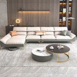 Water Resistant L-Shaped Fabric Pillow Back Beige Sofa Image - 4