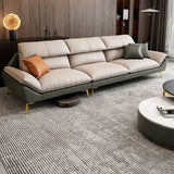 Water Resistant L-Shaped Fabric Pillow Back Beige Sofa Image - 6