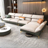 Water Resistant L-Shaped Fabric Pillow Back Beige Sofa Image - 7