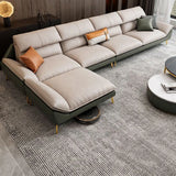 Water Resistant L-Shaped Fabric Pillow Back Beige Sofa Image - 8