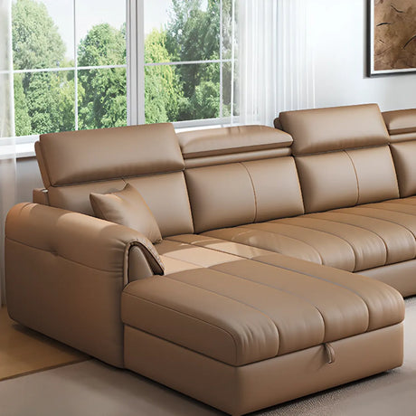 Water Resistant L-Shaped Leather Brown Large Storage Sofa Image - 1
