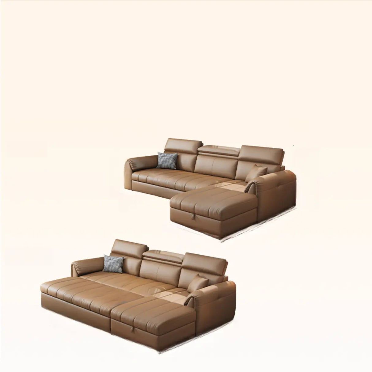 Water Resistant L-Shaped Leather Brown Large Storage Sofa Image - 10