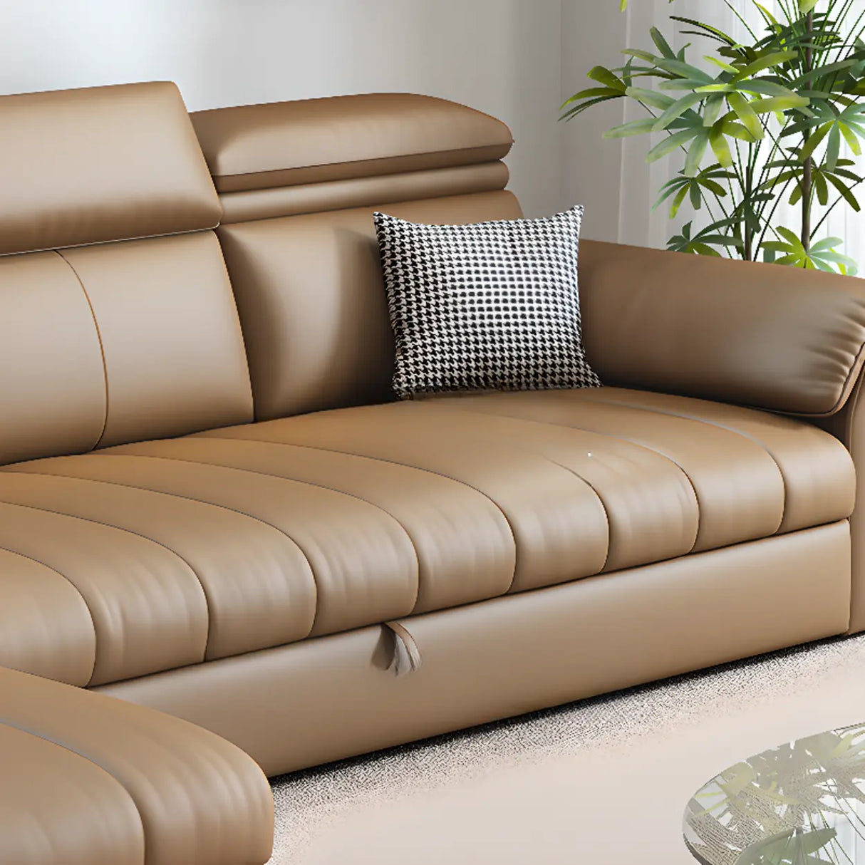 Water Resistant L-Shaped Leather Brown Large Storage Sofa Image - 11