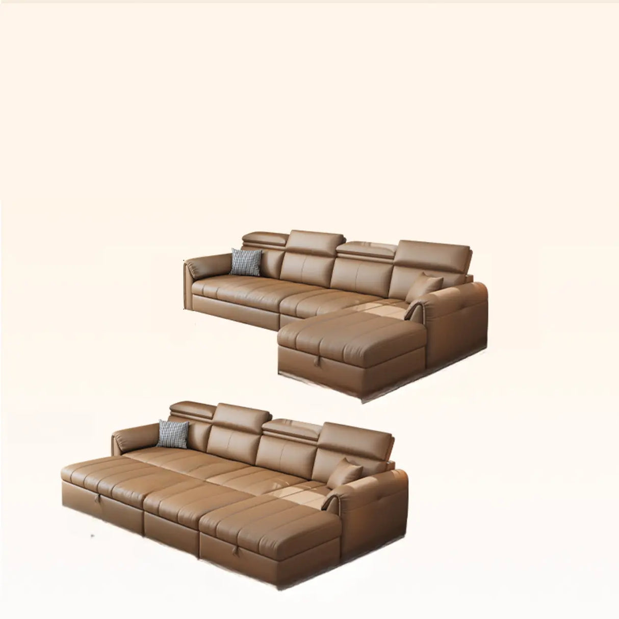 Water Resistant L-Shaped Leather Brown Large Storage Sofa Image - 12