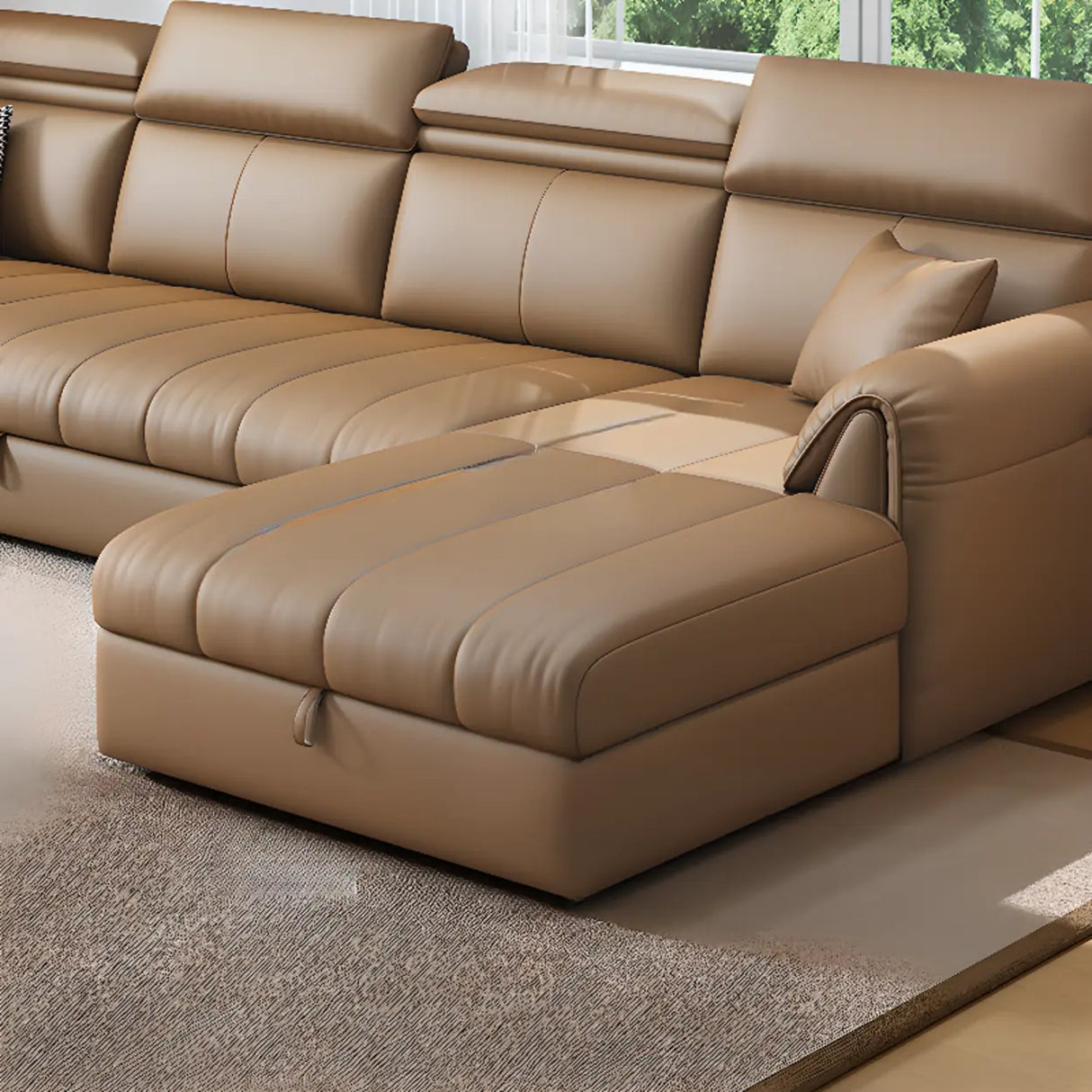 Water Resistant L-Shaped Leather Brown Large Storage Sofa Image - 13