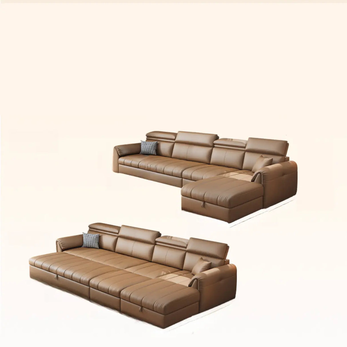 Water Resistant L-Shaped Leather Brown Large Storage Sofa Image - 14