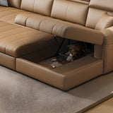 Water Resistant L-Shaped Leather Brown Large Storage Sofa Image - 15