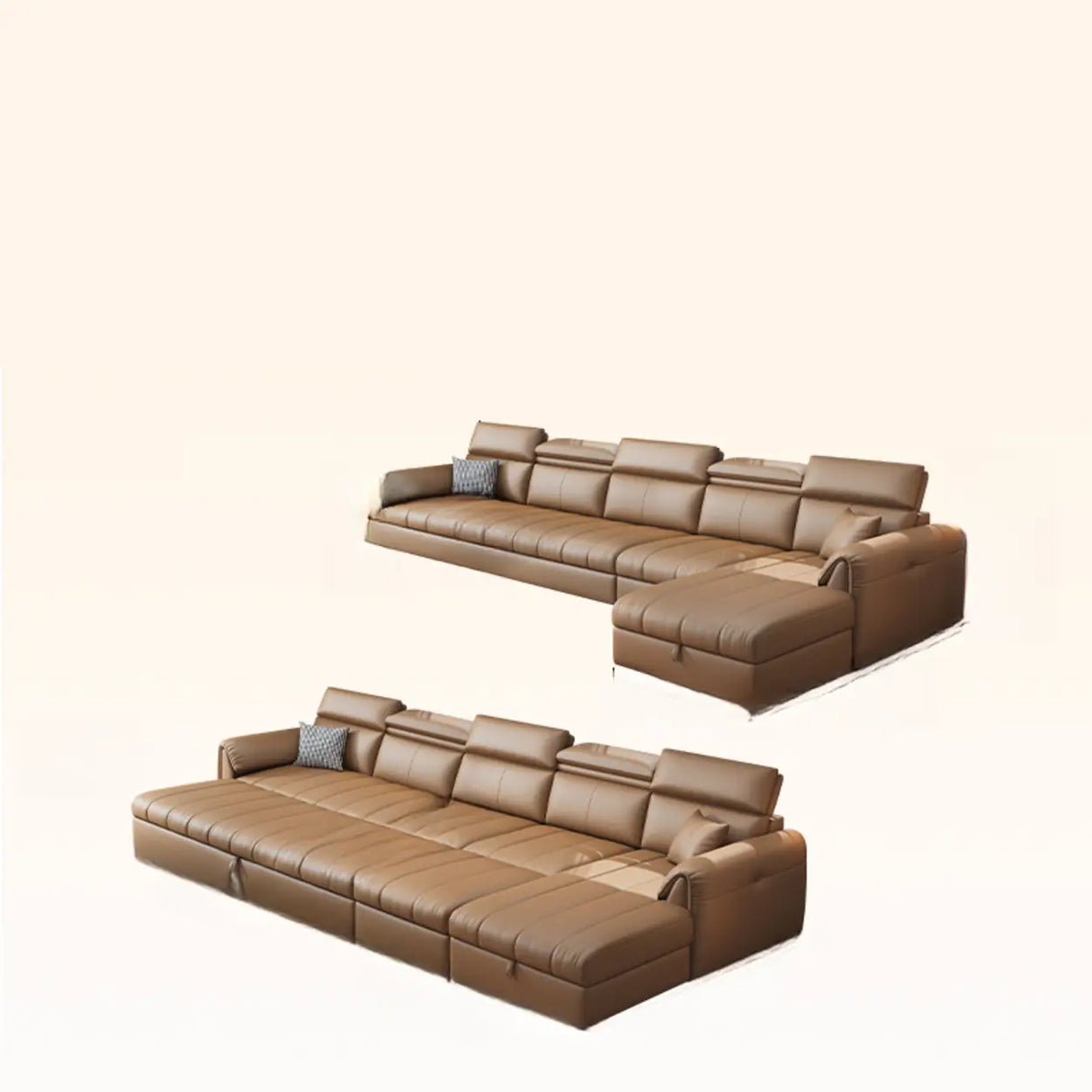 Water Resistant L-Shaped Leather Brown Large Storage Sofa Image - 16