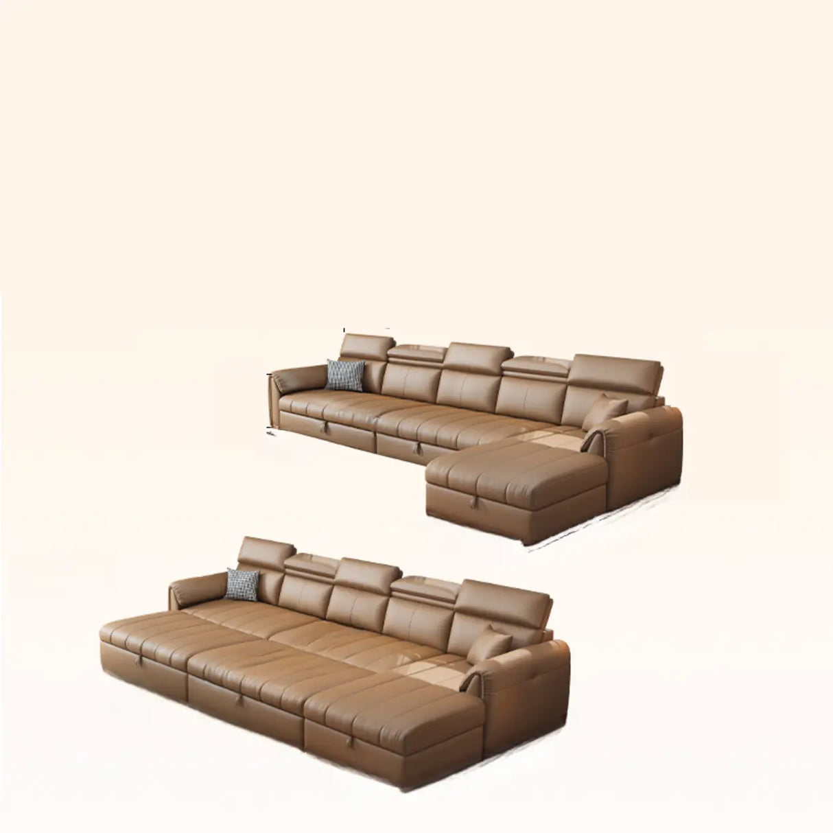 Water Resistant L-Shaped Leather Brown Large Storage Sofa Image - 17