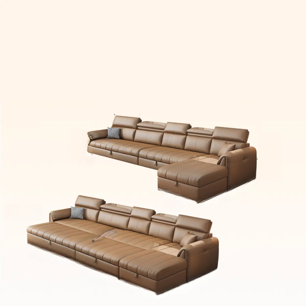 Water Resistant L-Shaped Leather Brown Large Storage Sofa Image - 19