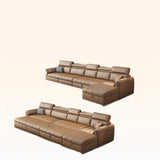 Water Resistant L-Shaped Leather Brown Large Storage Sofa Image - 19