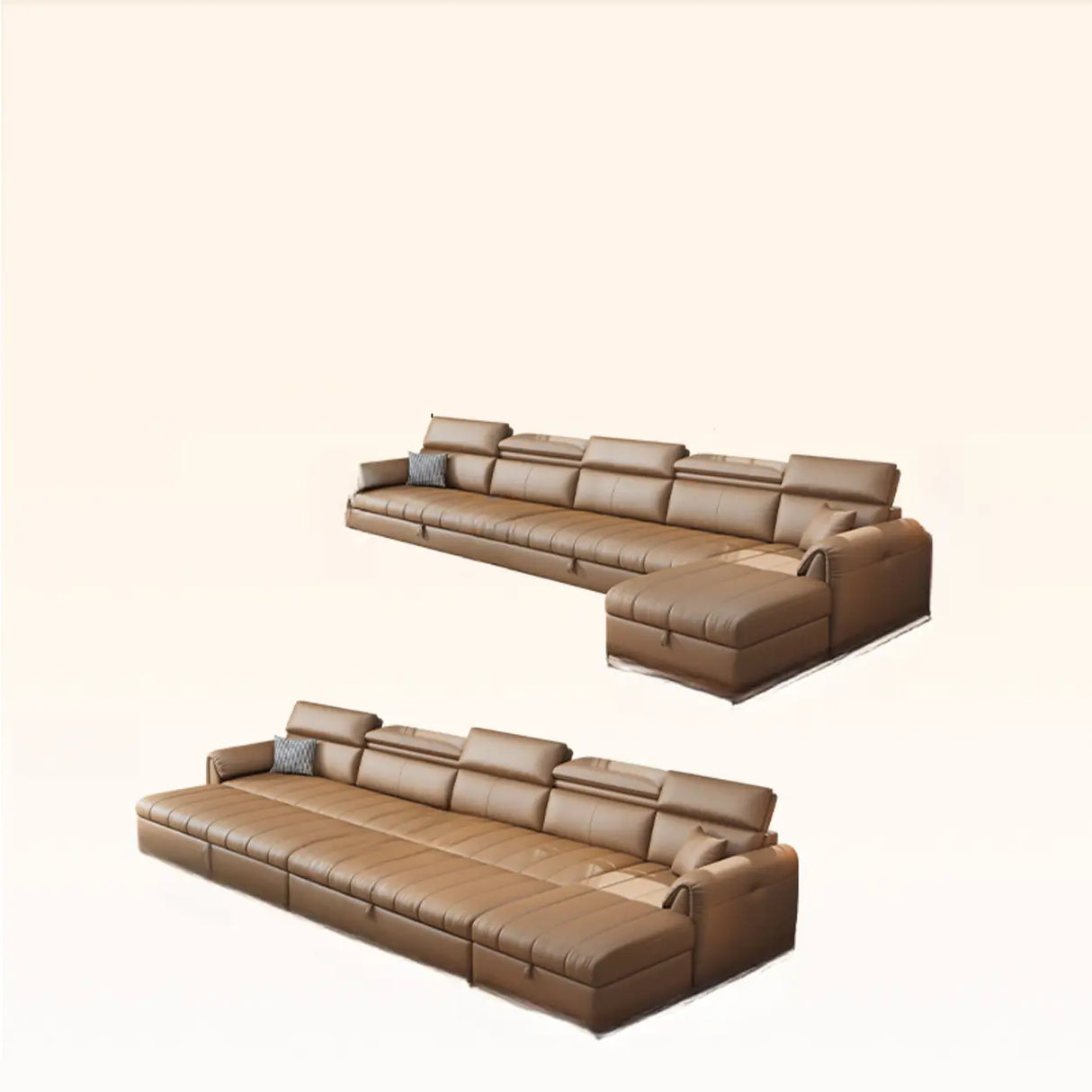Water Resistant L-Shaped Leather Brown Large Storage Sofa Image - 20
