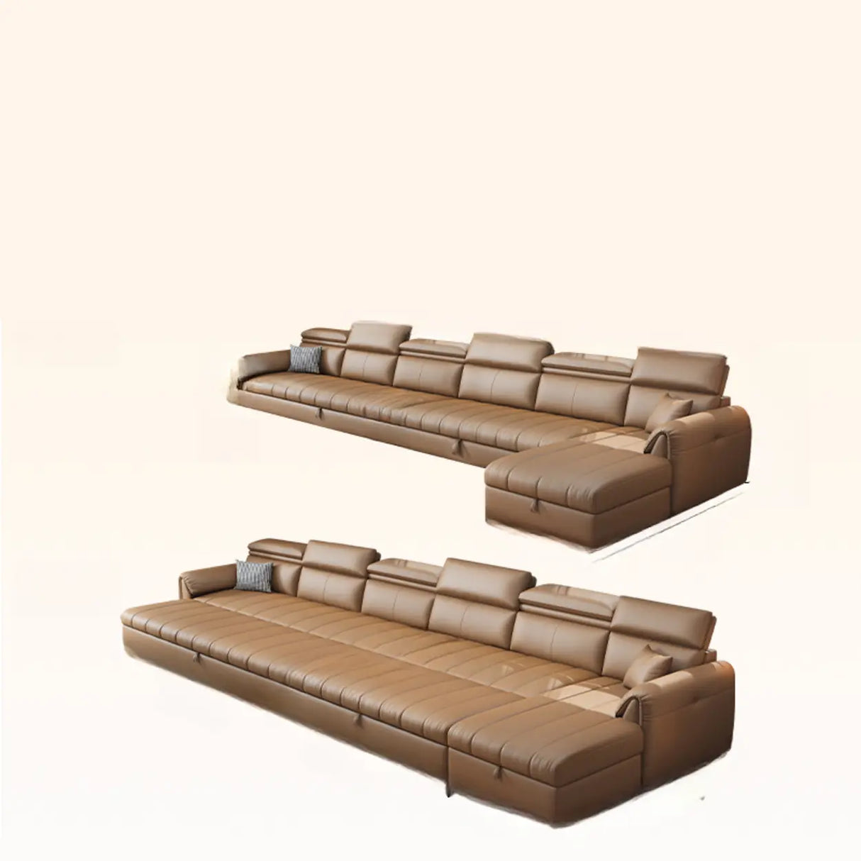 Water Resistant L-Shaped Leather Brown Large Storage Sofa Image - 21