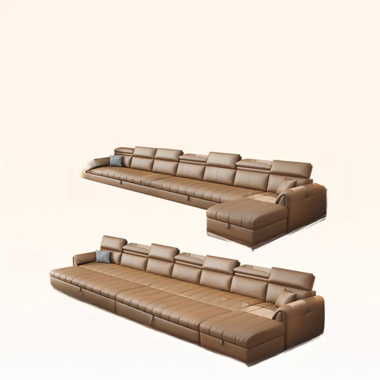 Water Resistant L-Shaped Leather Brown Large Storage Sofa Image - 22