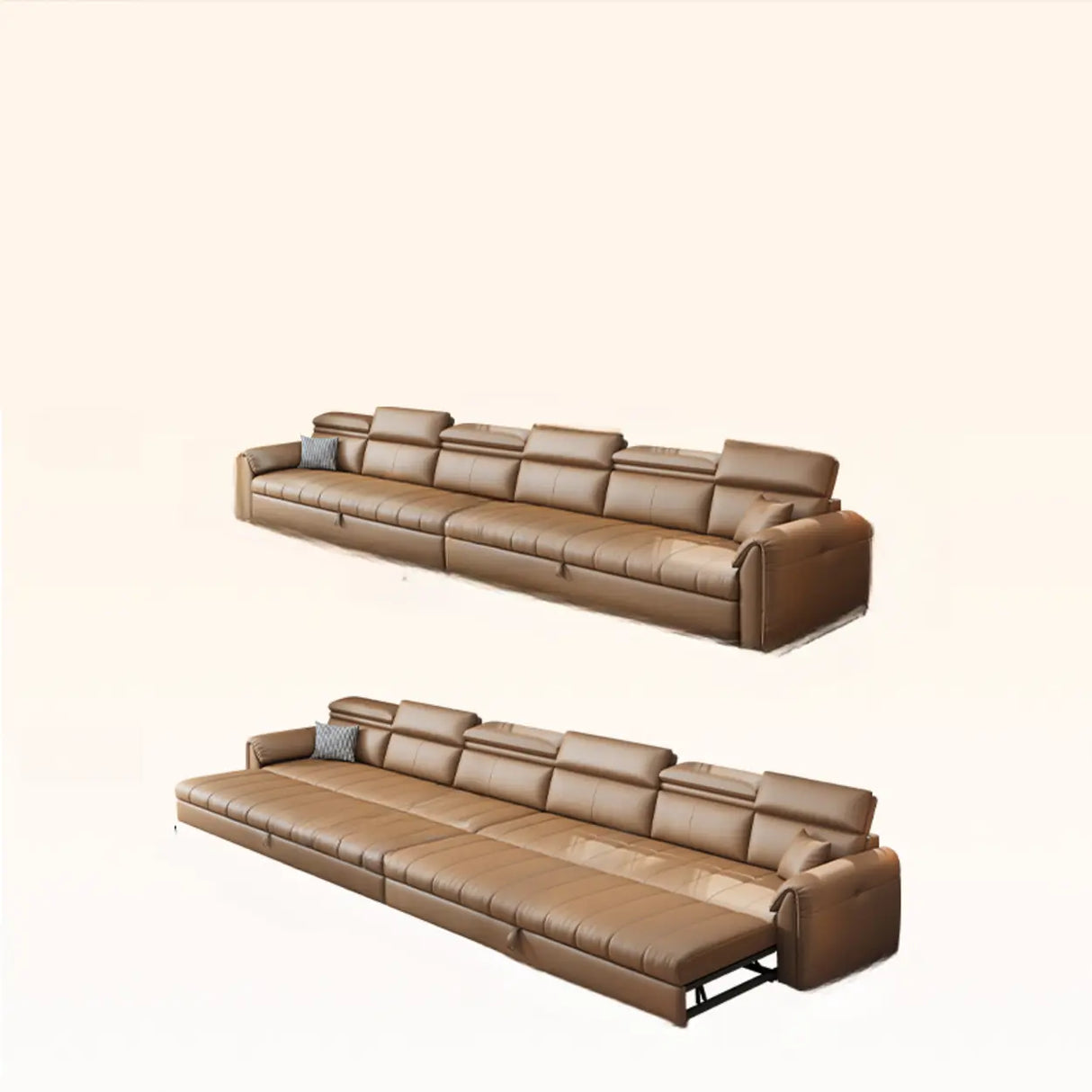 Water Resistant L-Shaped Leather Brown Large Storage Sofa Image - 27