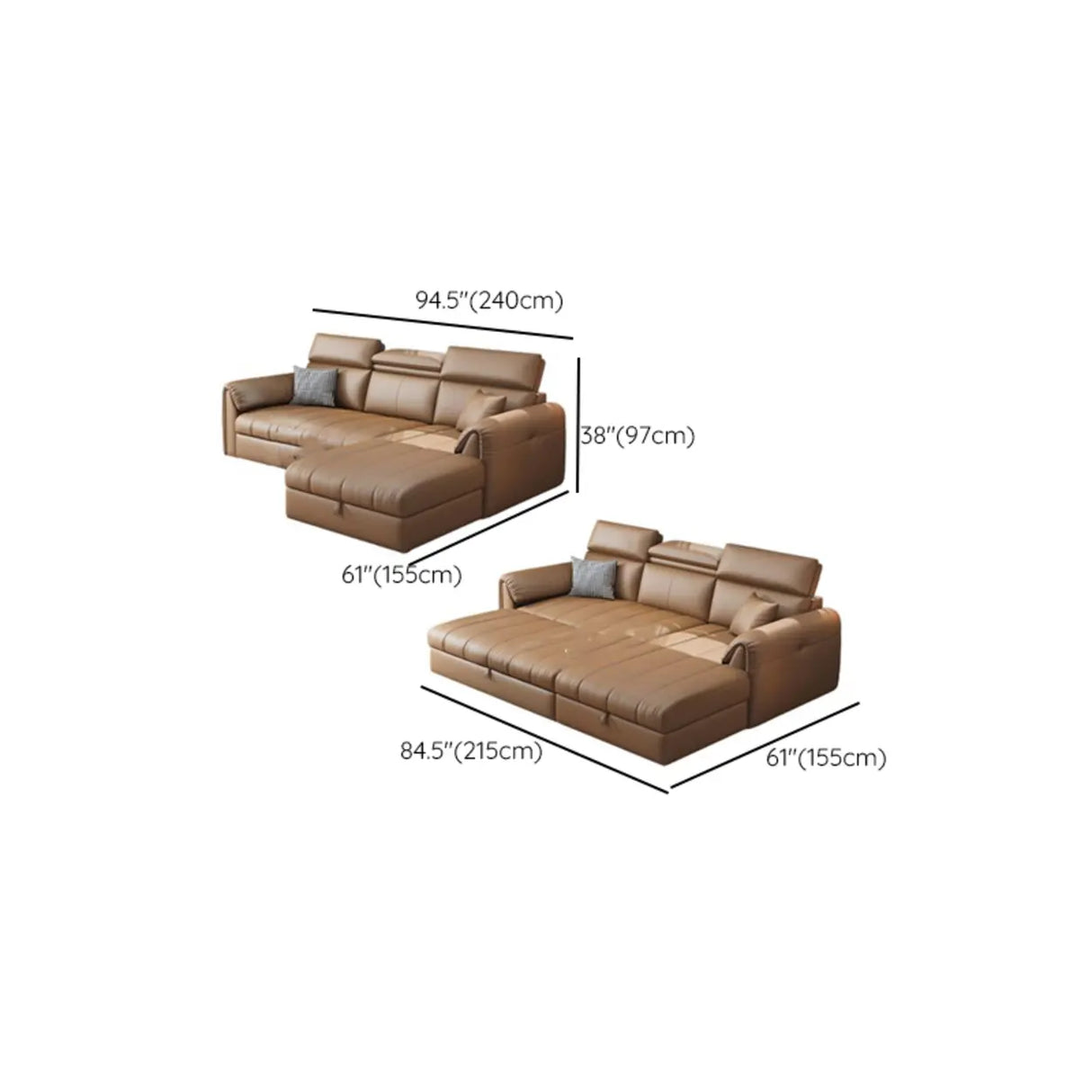 Water Resistant L-Shaped Leather Brown Large Storage Sofa Image - 31