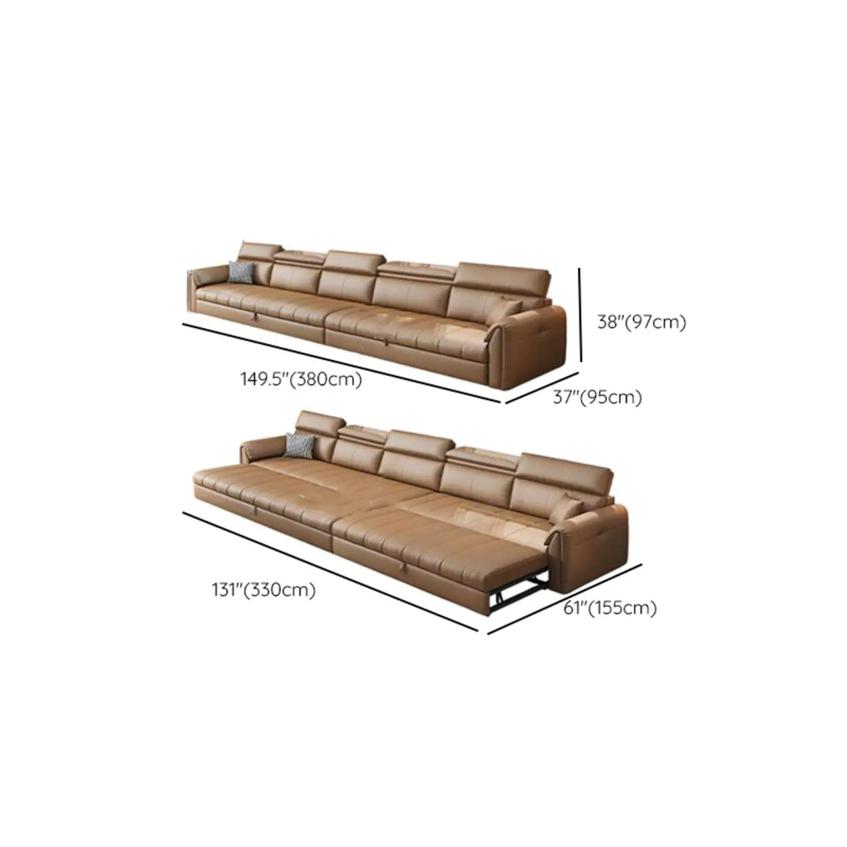 Water Resistant L-Shaped Leather Brown Large Storage Sofa Image - 35