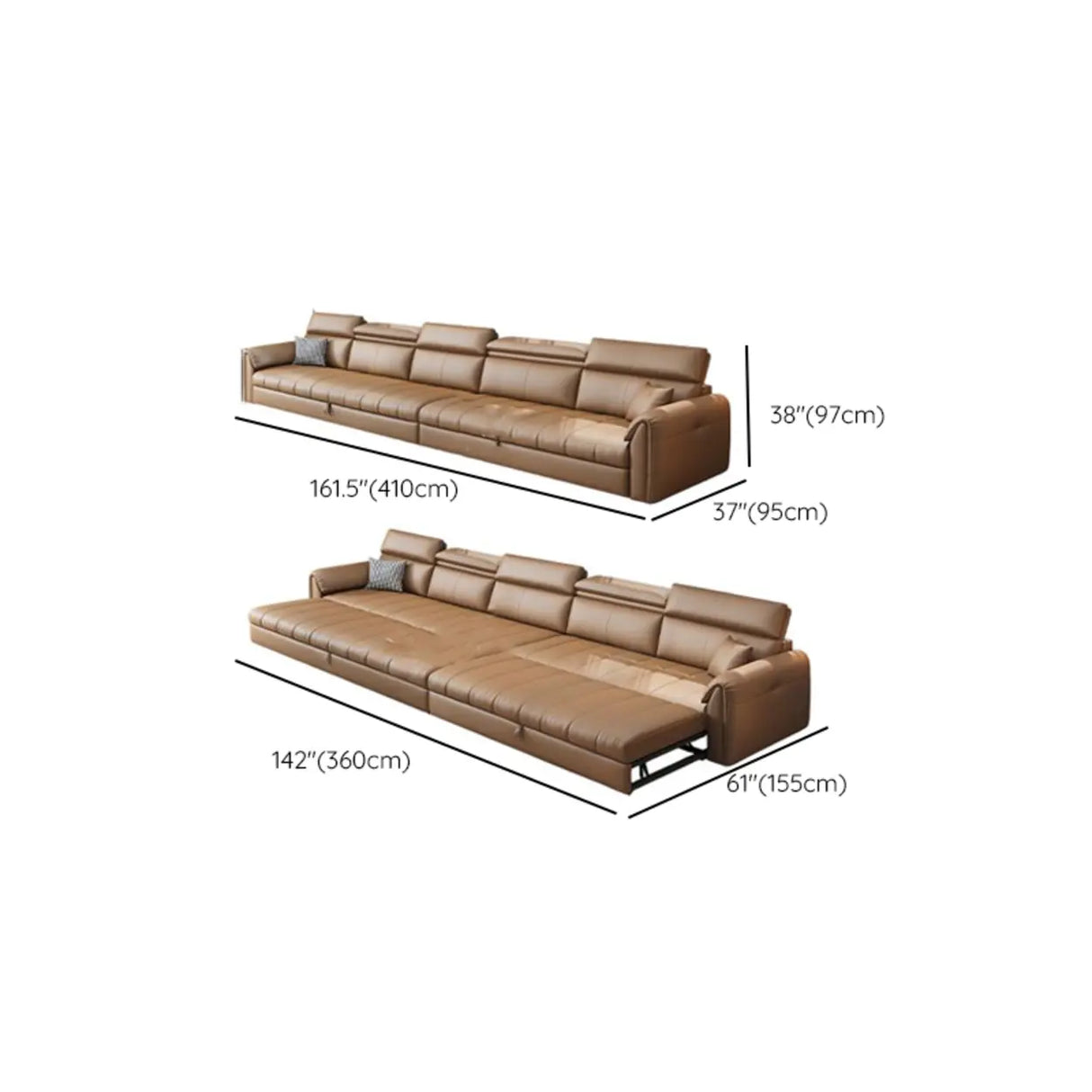 Water Resistant L-Shaped Leather Brown Large Storage Sofa Image - 36