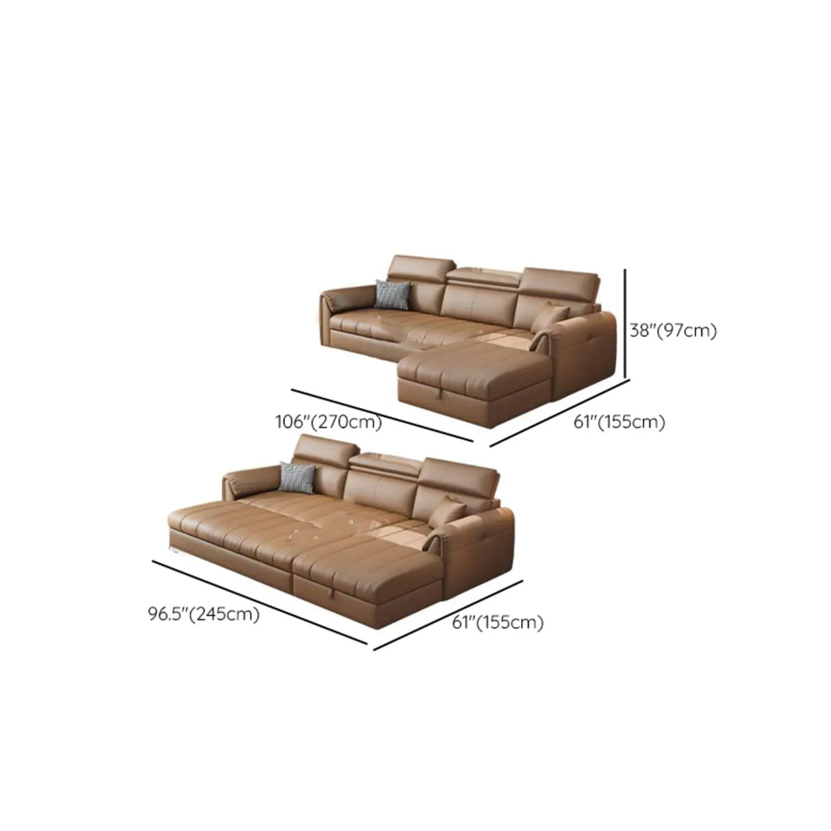 Water Resistant L-Shaped Leather Brown Large Storage Sofa Image - 37