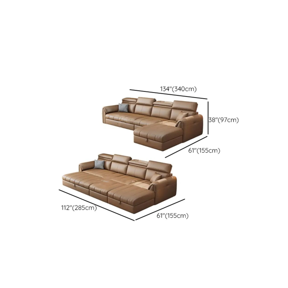 Water Resistant L-Shaped Leather Brown Large Storage Sofa Image - 39