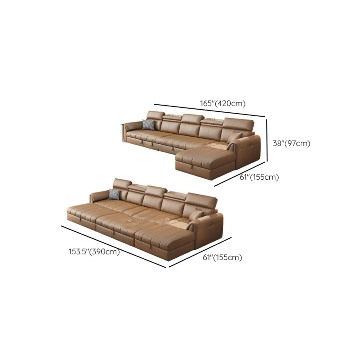 Water Resistant L-Shaped Leather Brown Large Storage Sofa Image - 43